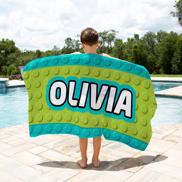 Gepersonaliseerde kleurrijke Pixel Bouwstenen Sneldrogend Oversized Microfiber Strandlaken met Naam Zomer Reisbenodigdheden Verjaardagscadeau voor Jon