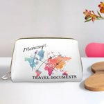 Portadocumentos de viaje de cuero de gran capacidad con mapa del mundo personalizado con nombre Aniversario Cumpleaños Regalo de viaje para mujer