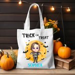Spersonalizowana płócienna torba wielokrotnego użytku z imieniem i nazwiskiem na Halloween dla chłopców i dziewczynek