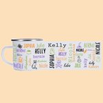 Taza esmaltada personalizada con calabaza, gato y nubes de palabras de 1 a 19 nombres con el tema de Halloween Regalo de Halloween para los amantes de