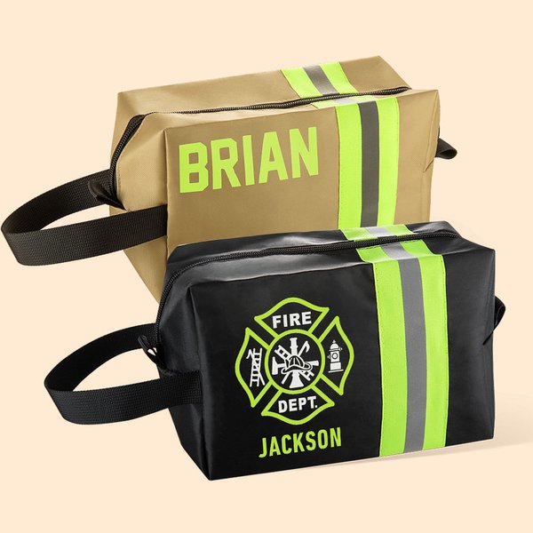 Bolsa de aseo impermeable personalizada con nombre reflectante de bombero con asa de afeitar Esenciales de viaje Día del Padre Regalo de cumpleaños para los hombres