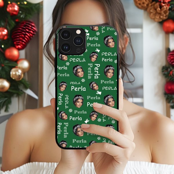 Personalisierte Schnee Lebkuchen Jingle Bells Gesicht Foto Multicolor Handyhülle für iPhone mit Namen Weihnachten Geburtstag Geschenk für Familie Freunde