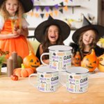 Taza esmaltada personalizada con calabaza, gato y nubes de palabras de 1 a 19 nombres con el tema de Halloween Regalo de Halloween para los amantes de