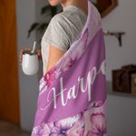 Couverture Douce Personnalisé avec Nom Motif de Papillon Floral Violet Décoration de Maison Cadeau d'Anniversaire et de Noël pour Femmes
