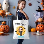 Spersonalizowana płócienna torba wielokrotnego użytku z imieniem i nazwiskiem na Halloween dla chłopców i dziewczynek