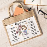 Personalized Birth Flower You Are Beautiful Amazing Name Jute Tote Bag with Birth Flower Christian Christmas Gift for Women