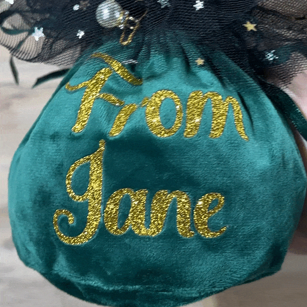 Personalised Velvet Drawstring Santa Sack Sweets Bag with Glitter Name and Handle Home Decor Christmas Party Supplies Gift for Kids