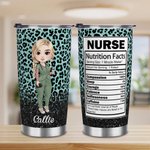 Personalised Faux Glitter Leopard Funny Nutrition Facts Cartoon 20oz Insulated Tumbler with Lid Straw Appreciation Birthday Gift for Nurse Doctor