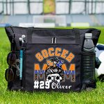 Personalized Multicolour Football Soccer Mom Large Capacity Leopard Print Mesh Belt Tote Bag with Name and Number Birthday Gift for Women