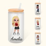Personalized Cartoon Retro Fashion Y2K Girl 20oz Name Beer Can Glass with Bamboo Lid and Straw Birthday Party Friendship Gift for Women