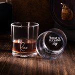 Personalised What A Fucking Day Old Fashioned Whiskey Rocks Glass with Engraved Text Funny Birthday Father's Day Retirement Gift for Men