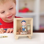 Tirelire en Bois Personnalisée avec Personnage Dessin Animé et Nom Cadeau Noël Anniversaire pour Enfants