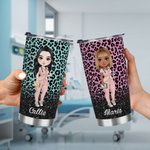 Personalised Faux Glitter Leopard Funny Nutrition Facts Cartoon 20oz Insulated Tumbler with Lid Straw Appreciation Birthday Gift for Nurse Doctor