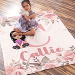 Personalized Pink Floral Cartoon Character Soft Throw Blanket with Initial and Name Home Decor Birthday Christmas Gift for Boys Girls Family