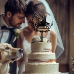 Chien, chat, marié, mariée Silhouette de gâteau avec nom Décoration de cérémonie de mariage Cadeau pour la famille et les amis