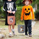 Cestino portacaramelle riutilizzabile con nome personalizzato Ghost Bat Pumpkin Plaid Halloween Trick or Treat Activity Gift for Boys Girls