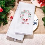 Personalized Wishes Merry Mistletoe Wreath 100% Cotton Tea Towel with 1 - 13 Names Christmas Kitchen Decor Gift for Family