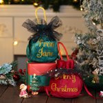 Personalised Velvet Drawstring Santa Sack Sweets Bag with Glitter Name and Handle Home Decor Christmas Party Supplies Gift for Kids