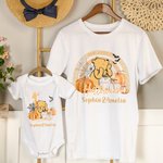 Personalized Cute Bear First Halloween 100% Cotton Baby Bodysuit T-shirt Matching Outfit Set with Name Halloween Gift for New Mom Baby