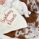 Personalised Soft Cowhide Fur Throw Beanie Blanket with Name Baby Shower Birthday Gift for Baby Newborns