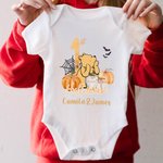 Personalized Cute Bear First Halloween 100% Cotton Baby Bodysuit T-shirt Matching Outfit Set with Name Halloween Gift for New Mom Baby