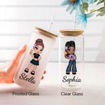 Personalized Cartoon Retro Fashion Y2K Girl 20oz Name Beer Can Glass with Bamboo Lid and Straw Birthday Party Friendship Gift for Women