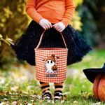 Cestino portacaramelle riutilizzabile con nome personalizzato Ghost Bat Pumpkin Plaid Halloween Trick or Treat Activity Gift for Boys Girls
