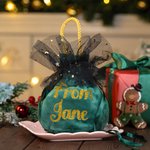 Personalised Velvet Drawstring Santa Sack Sweets Bag with Glitter Name and Handle Home Decor Christmas Party Supplies Gift for Kids