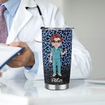 Personalised Faux Glitter Leopard Funny Nutrition Facts Cartoon 20oz Insulated Tumbler with Lid Straw Appreciation Birthday Gift for Nurse Doctor