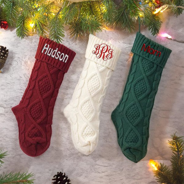 Calza di Natale personalizzata Calza di famiglia a maglia ricamata con nome Monogramma Regalo di Natale per la famiglia Amico Decorazione Casa