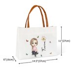 Personalized Cartoon Character Butterfly Birth Flower Zipper Canvas Tote Bag with Name Handle Birthday Christmas Gift for Women Girls
