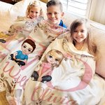 Personalized Pink Floral Cartoon Character Soft Throw Blanket with Initial and Name Home Decor Birthday Christmas Gift for Boys Girls Family