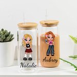 Personalized Cartoon Retro Fashion Y2K Girl 20oz Name Beer Can Glass with Bamboo Lid and Straw Birthday Party Friendship Gift for Women