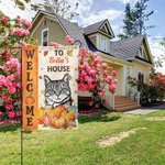 Personalizzato cane gatto zucche giardino bandiera con 1-3 nomi Yard Porch Decor Halloween regalo di inaugurazione della casa per gli amanti degli ani