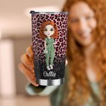 Personalised Faux Glitter Leopard Funny Nutrition Facts Cartoon 20oz Insulated Tumbler with Lid Straw Appreciation Birthday Gift for Nurse Doctor