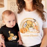 Personalized Cute Bear First Halloween 100% Cotton Baby Bodysuit T-shirt Matching Outfit Set with Name Halloween Gift for New Mom Baby