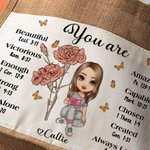 Personalized Birth Flower You Are Beautiful Amazing Name Jute Tote Bag with Birth Flower Christian Christmas Gift for Women