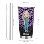 Personalised Faux Glitter Leopard Funny Nutrition Facts Cartoon 20oz Insulated Tumbler with Lid Straw Appreciation Birthday Gift for Nurse Doctor