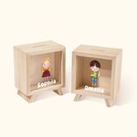 Tirelire en Bois Personnalisée avec Personnage Dessin Animé et Nom Cadeau Noël Anniversaire pour Enfants