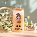 Personalized Cartoon Retro Fashion Y2K Girl 20oz Name Beer Can Glass with Bamboo Lid and Straw Birthday Party Friendship Gift for Women
