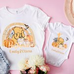 Personalized Cute Bear First Halloween 100% Cotton Baby Bodysuit T-shirt Matching Outfit Set with Name Halloween Gift for New Mom Baby