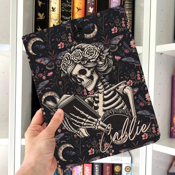 Henkilökohtainen Gothic Skeleton Flower Design Book Sleeve Book Cover Protector nimi Spooky Halloween joululahja Bookworm kirjan ystäville Book Lovers