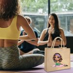 Personalizzato Cartoon Sport Girl Grande borsa in iuta con nome Palestra Allenamento Regalo di compleanno per gli amanti dello sport 3