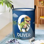 Personlig søt dinosaur stor vanntett oppbevaringskurv med navn og initialer med håndtak bursdagsgave til gutter og jenter