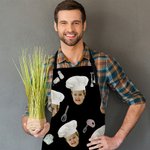 Personalized Cute 1-3 Chef Hat Photos Avatar Apron with Adjustable Neck Strap Housewarming Gift for Family Cooking Lover