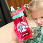 Personalized Rainbow Castle Fantasy Unicorn Design 16 oz Kid Water Bottle with Straw and Name Birthday Christmas Back to School Gift for Girls