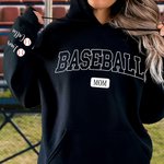 Personalized Multicolor Baseball Mom Dad Crewneck Sweatshirt Hoodie with 1 - 6 Kid Names Birthday Sports Event Cheer Accessories Gift for Family
