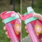 Bouteille d'Eau Personnalisée avec Nom et Personnage Dessin Animé Gourde avec Paille et Poignée Cadeau Noël Anniversaire pour Enfants