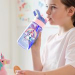 Personalized Rainbow Castle Fantasy Unicorn Design 16 oz Kid Water Bottle with Straw and Name Birthday Christmas Back to School Gift for Girls