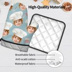 Cappello da cuoco personalizzato con foto del viso del bambino Guanto da cucina resistente al calore e set di portapentole Regalo di compleanno per gli amanti della cucina